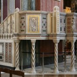 The ambo of Westminster Cathedral, London. Note the empty space below, an image of the empty tomb.